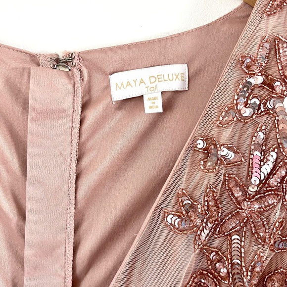 Maya Deluxe Tall Pink Floral Embellished Sleeveless Mid Dress Size 12 Tall - Picture 5 of 13